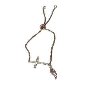 Gold Cross Rhinestone Wing Bracelet
